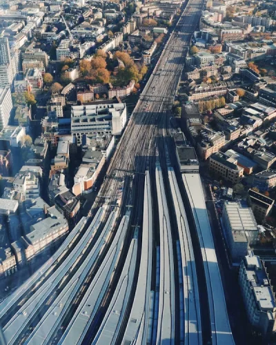 aerial view of london train rails